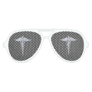 Chrome Caduceus Medical Symbol Black Carbon Fiber Aviator Sunglasses