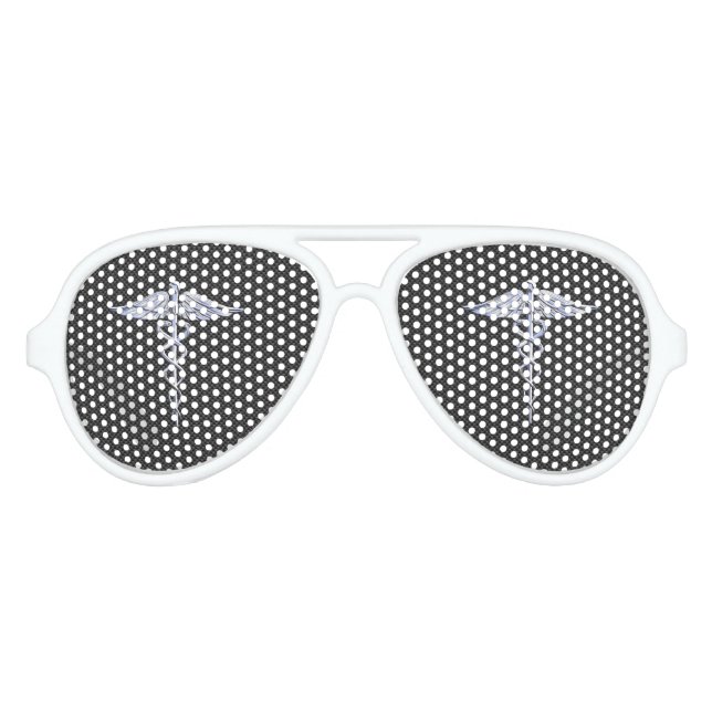 Chrome Caduceus Medical Symbol Black Carbon Fiber Aviator Sunglasses (Front)