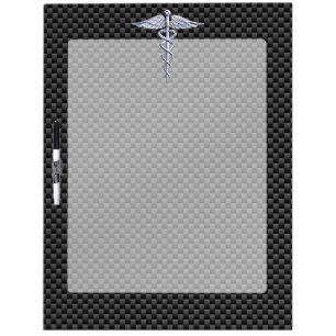 Chrome Caduceus Medical Symbol Black Carbon Fiber Dry-Erase Board