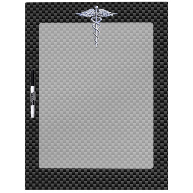 Chrome Caduceus Medical Symbol Black Carbon Fiber Dry-Erase Board (Front)