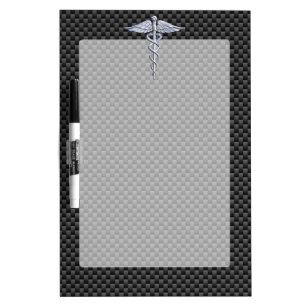 Chrome Caduceus Medical Symbol Black Carbon Fiber Dry-Erase Board