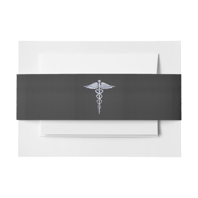 Chrome Caduceus Medical Symbol Black Carbon Fiber Invitation Belly Band (Front Example)