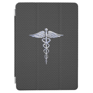 Chrome Caduceus Medical Symbol Black Carbon Fiber iPad Air Cover
