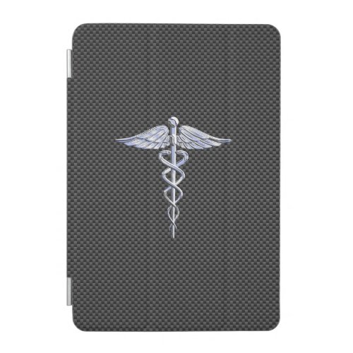 Chrome Caduceus Medical Symbol Black Carbon Fiber iPad Mini Cover