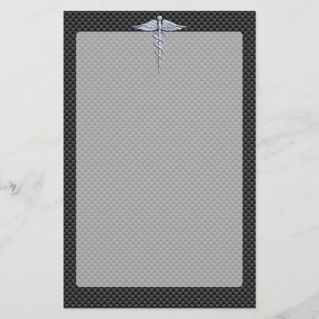 Chrome Caduceus Medical Symbol Black Carbon Fiber Stationery (Front)