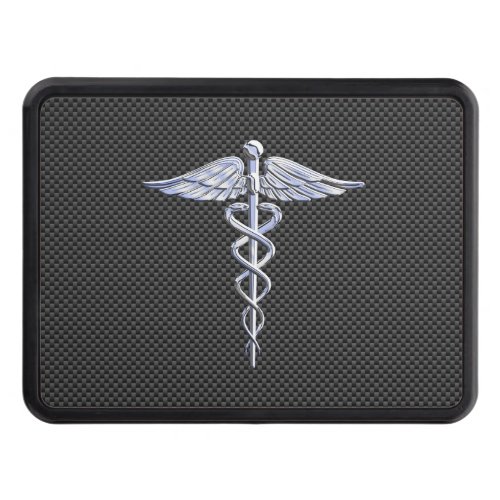 Chrome Caduceus Medical Symbol Carbon Fiber Decor Hitch Cover