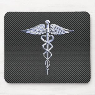 Chrome Caduceus Medical Symbol Carbon Fiber Decor Mouse Pad