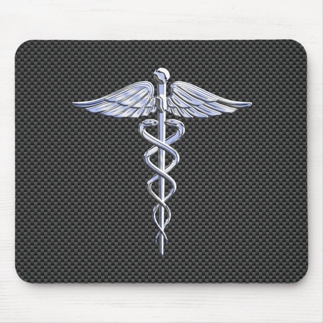 Chrome Caduceus Medical Symbol Carbon Fiber Decor Mouse Pad (Front)