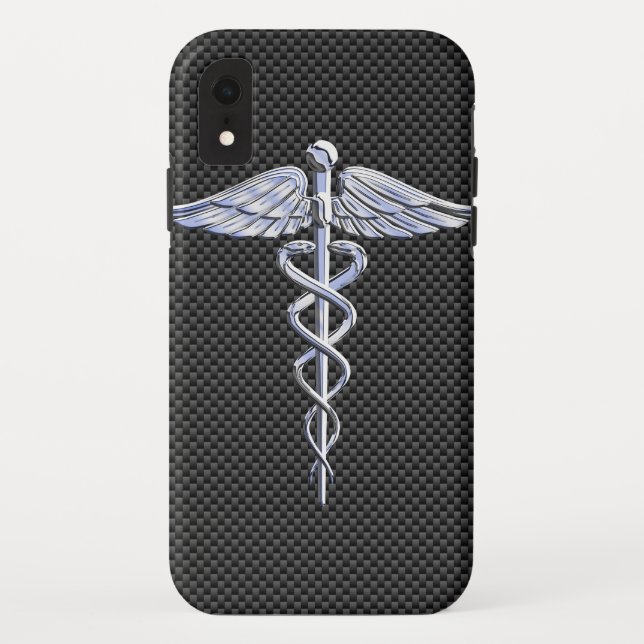 Chrome Caduceus Medical Symbol Carbon Fiber Print Case-Mate iPhone Case (Back)