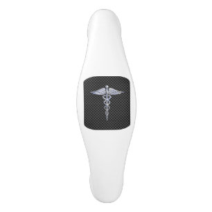 Chrome Caduceus Medical Symbol Carbon Fiber Print Ceramic Cabinet Pull