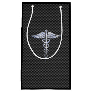 Chrome Caduceus Medical Symbol Carbon Fiber Print Small Gift Bag