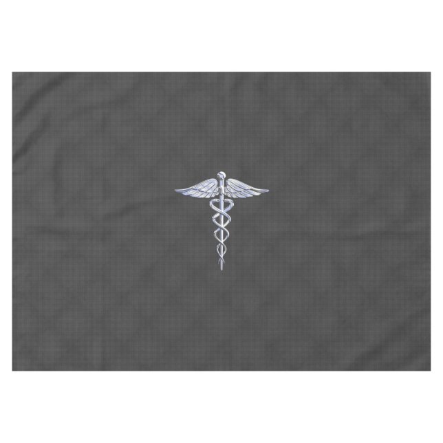 Chrome Caduceus Medical Symbol Carbon Fiber Print Tablecloth (Front (Horizontal))
