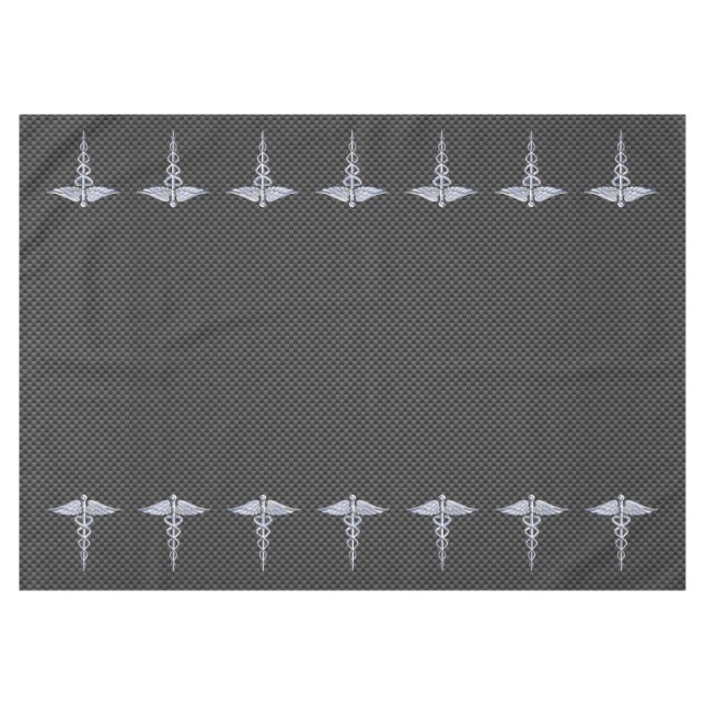 Chrome Caduceus Medical Symbol Carbon Fiber Print Tablecloth (Front (Horizontal))