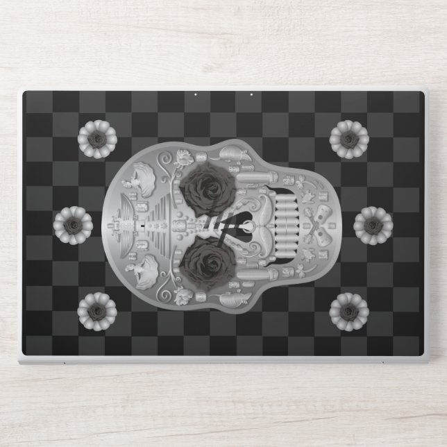 Chrome Calavera (Black Rose) HP Laptop Skin (Front)