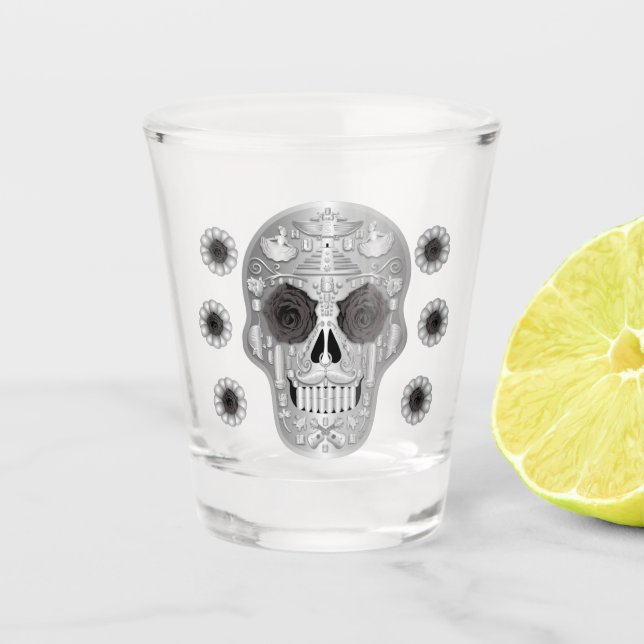 Chrome Calavera (Black Rose) Shot Glass (Front)