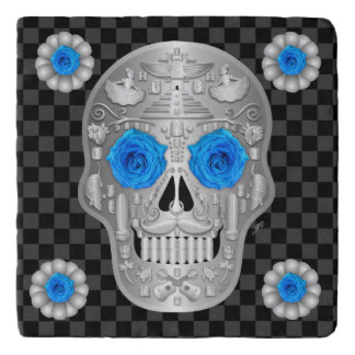 Chrome Calavera (Blue Rose) Beverage Coaster