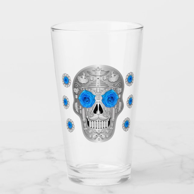 Chrome Calavera (Blue Rose) Glass (Front)