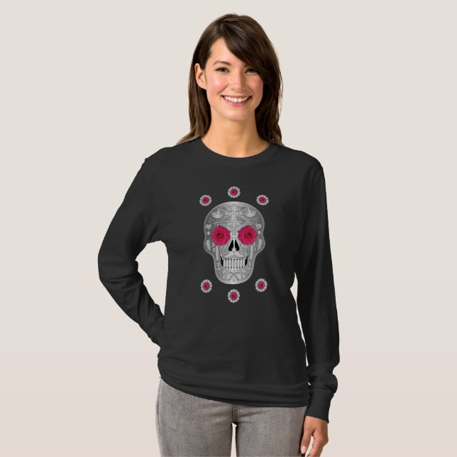 Chrome Calavera (Pink Rose) T-Shirt (Front Full)