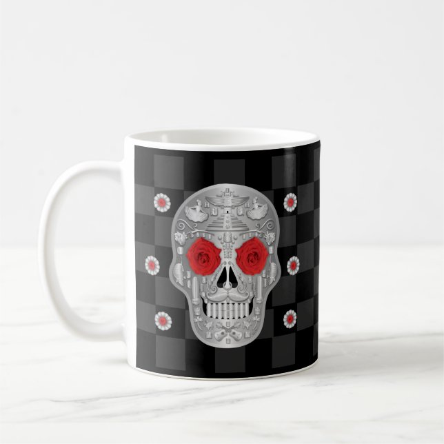 Chrome Calavera (Red Rose) Coffee Mug (Left)