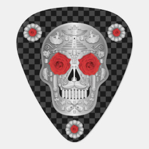 Chrome Calavera (Red Rose) Guitar Pick