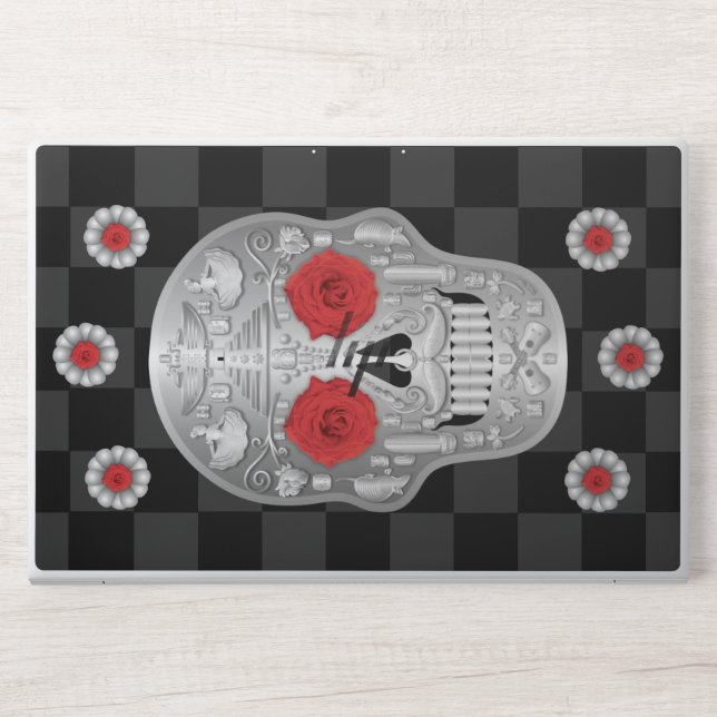 Chrome Calavera (Red Rose) HP Laptop Skin (Front)