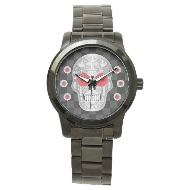 Chrome Calavera (Red Rose) Watch (Front)