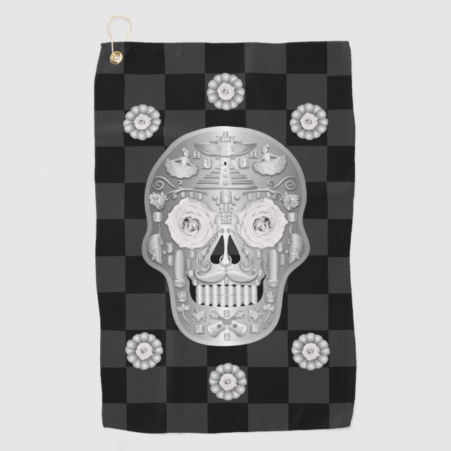 Chrome Calavera (White Rose) Golf Towel (Front)