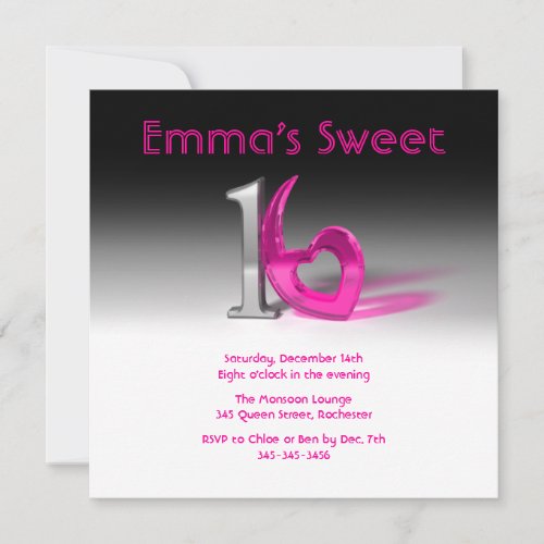 Chrome &amp; Candy Pink Sweet 16 Personalized Invitations