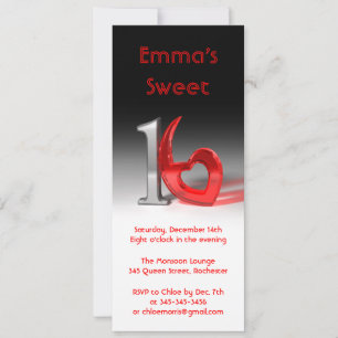 Chrome & Candy Red Sweet 16 (tall) Invitation