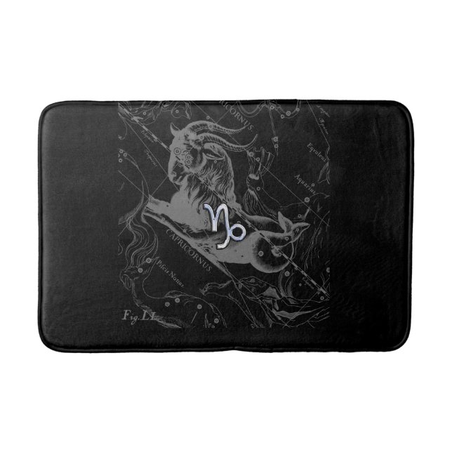 Chrome Capricorn Zodiac Symbol on Hevelius Bathroom Mat (Front)