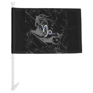 Chrome Capricorn Zodiac Symbol on Hevelius Car Flag