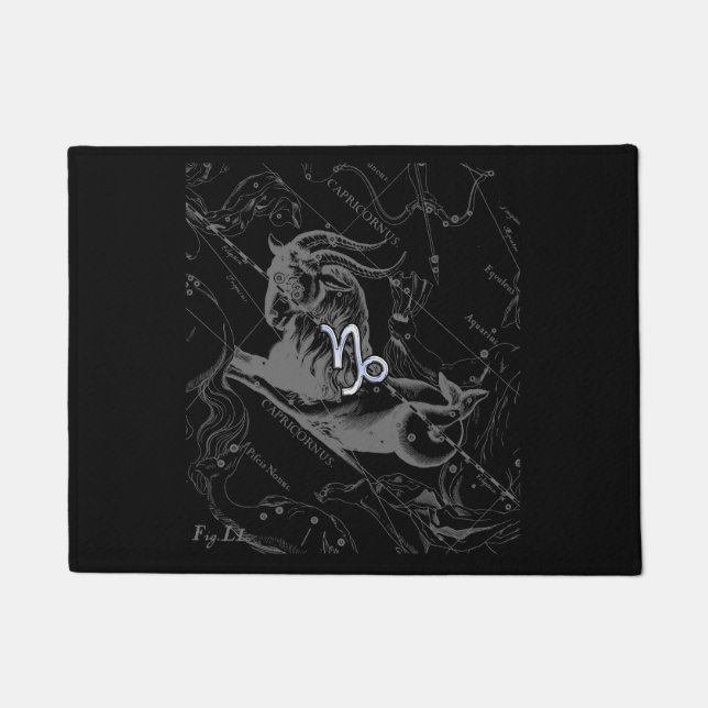 Chrome Capricorn Zodiac Symbol on Hevelius Doormat (Front)