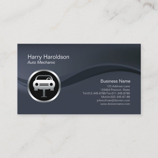 Chrome Car Jack Icon Auto Mechanic Business Card (Front)