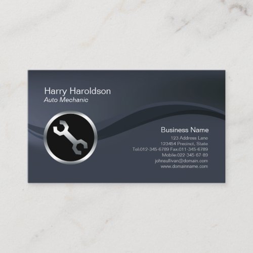 Chrome Car Wrench Icon Auto Mechanic Business Card