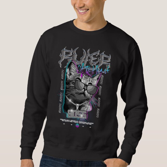 Chrome Cat  Edgy Aesthetic Streetwear Sweatshirt (Front)