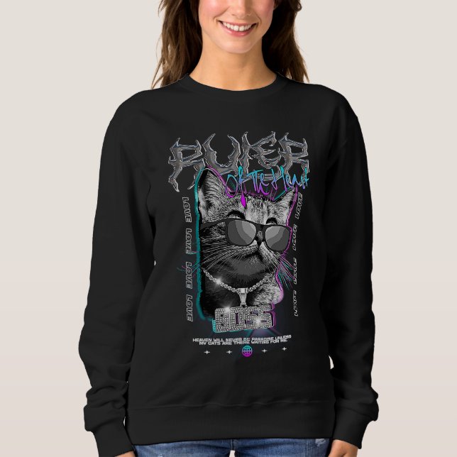 Chrome Cat  Edgy Aesthetic Streetwear Sweatshirt (Front)