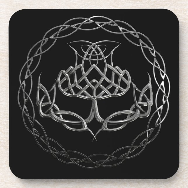 Chrome Celtic Knot Thistle Beverage Coaster (Front)