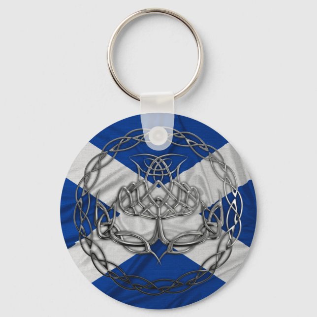 Chrome Celtic Knot Thistle Keychain (Front)