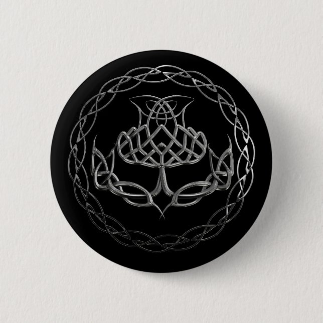 Chrome Celtic Knot Thistle Pinback Button (Front)