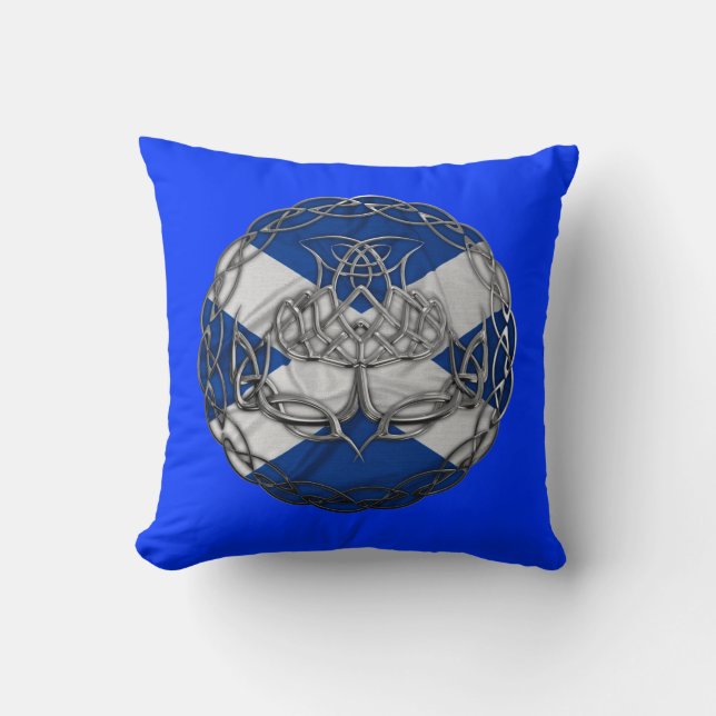 Chrome Celtic Knot Thistle Throw Pillow (Front)