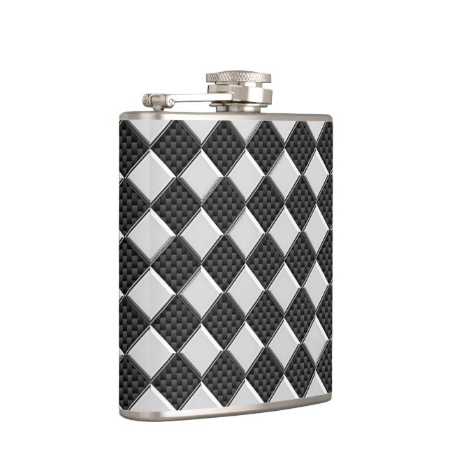 Chrome Checkers on Carbon Fiber Print Hip Flask (Right)