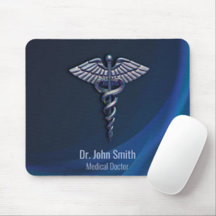 Chrome Dark 3D Holographic Medical Caduceus Mouse Pad