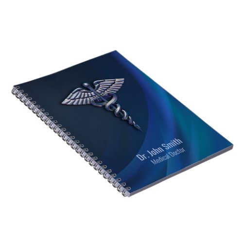 Chrome Dark Caduceus Holographic 3D Medical Notebook