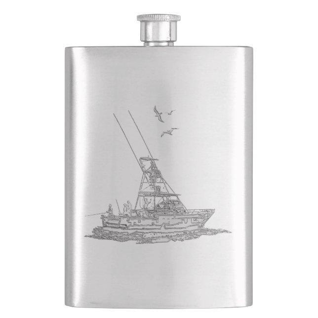 Chrome Deep Sea Fishin' Nautical Print Hip Flask (Front)