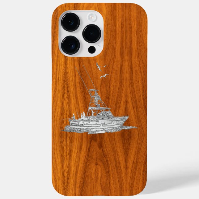 Chrome Deep Sea Fishing Boat on Teak Veneer Print Case-Mate iPhone Case (Back)