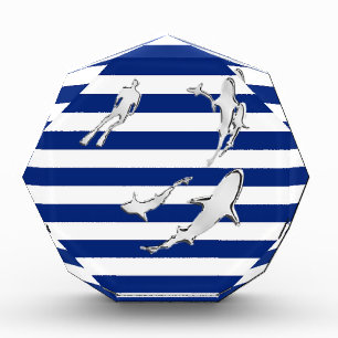 Chrome Diver and Sharks Silhouettes on Stripes Acrylic Award