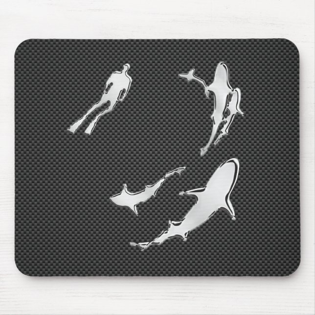 Chrome Diver with Sharks on Carbon Fiber Mouse Pad (Front)