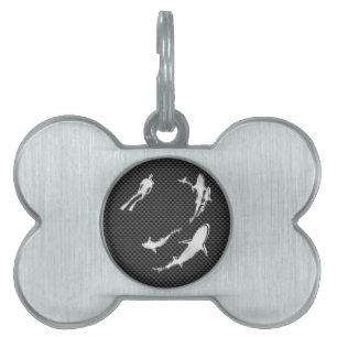 Chrome Diver with Sharks on Carbon Fiber Pet ID Tag