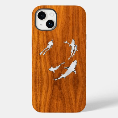 Chrome Diver with Sharks on Teak Wood Case_Mate iPhone 14 Plus Case
