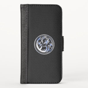 Chrome Dragon Crest black Carbon Fiber Print iPhone X Wallet Case